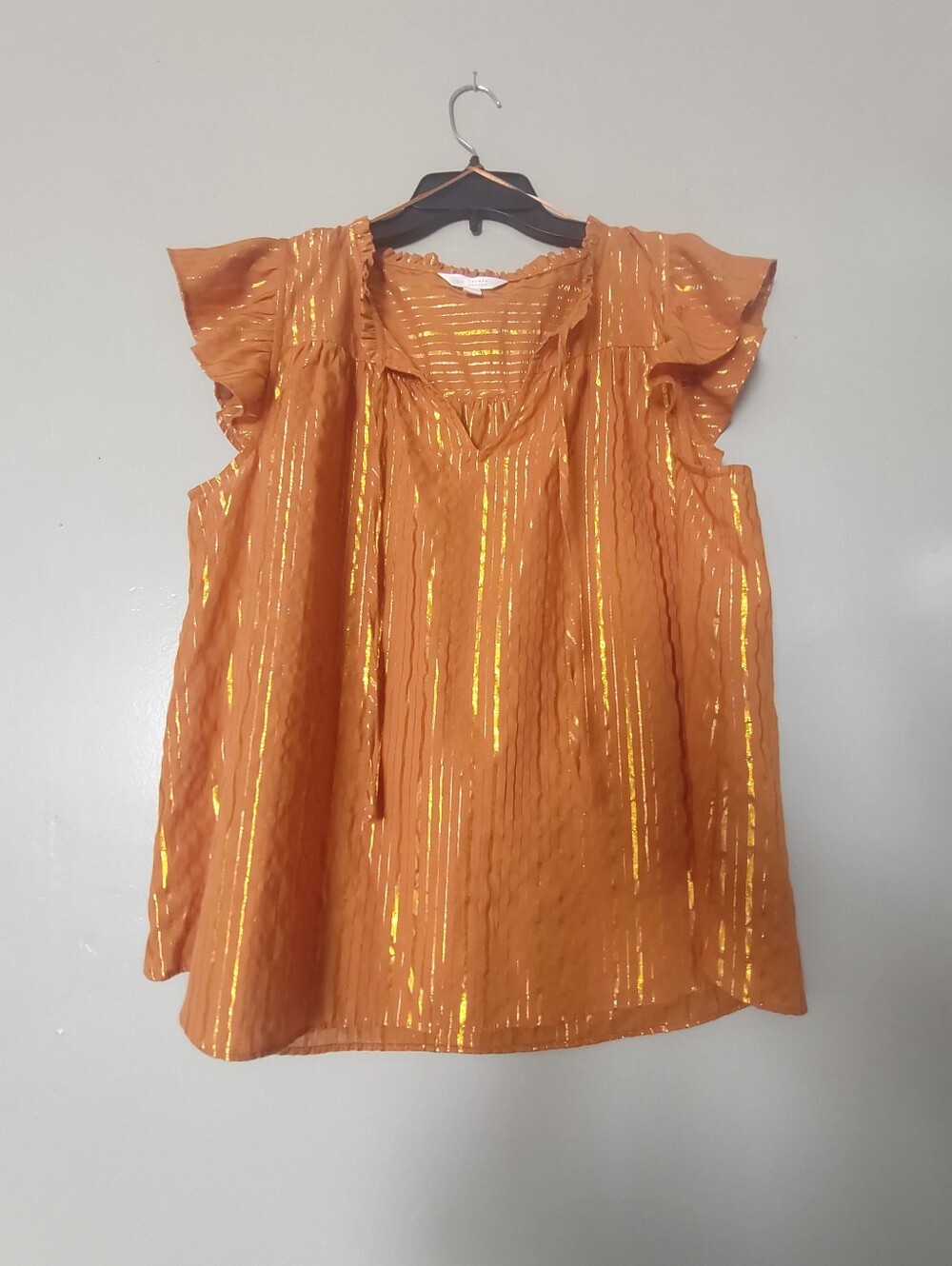 Lauren Conrad Fancy Golden Top With Tiny Ruffle Sleeves Ladies Large